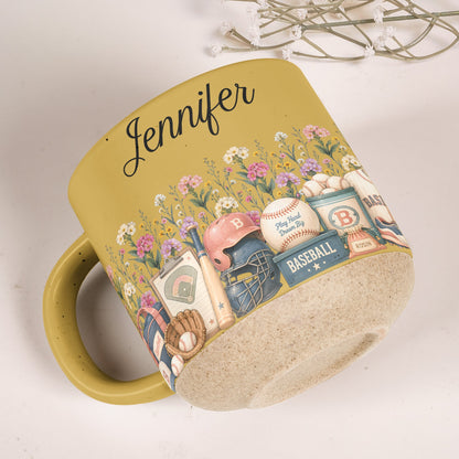 Custom Birth Flower & Name Pottery Mug - Gifts For Baseball Fans Baseball Lovers - Personalized Mug