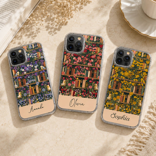 Gifts For Book Lovers Custom Name & Birth Flower Vintage Style - Personalized Phone Case